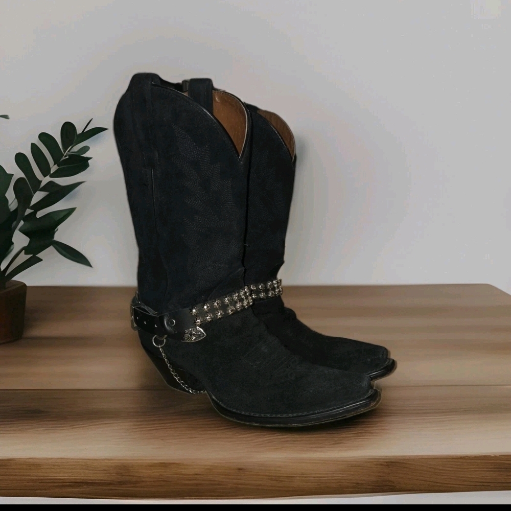 Dan Post Black Heeled Boots with Silver Accents